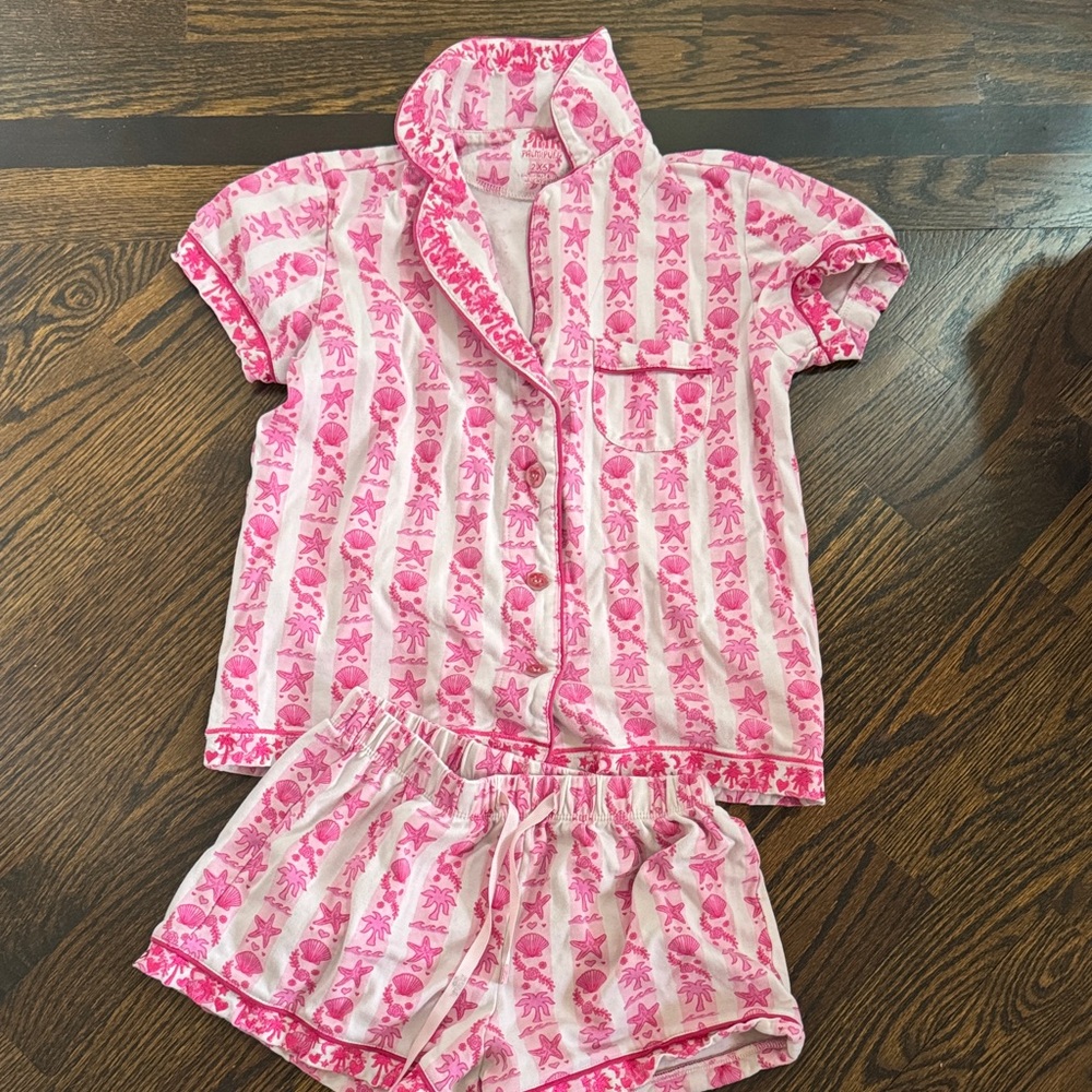 Pink Palm puff pajamas girls size 2xs